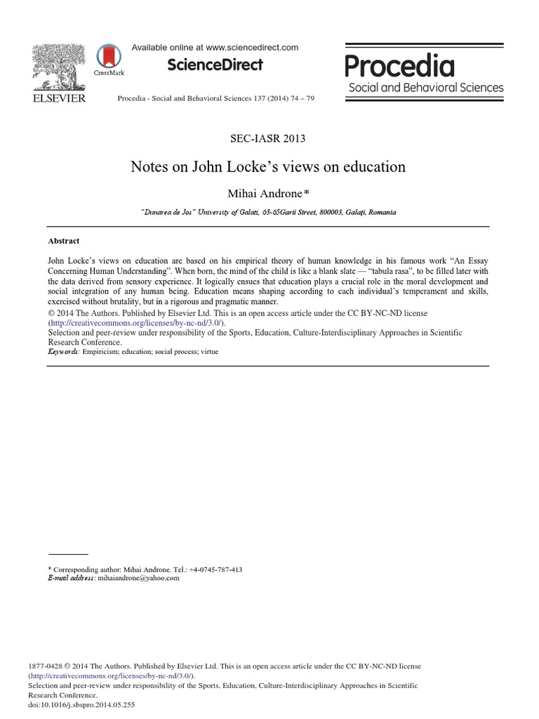 Notes On John Locke's Views On Education | PDF | John Locke | Empiricism