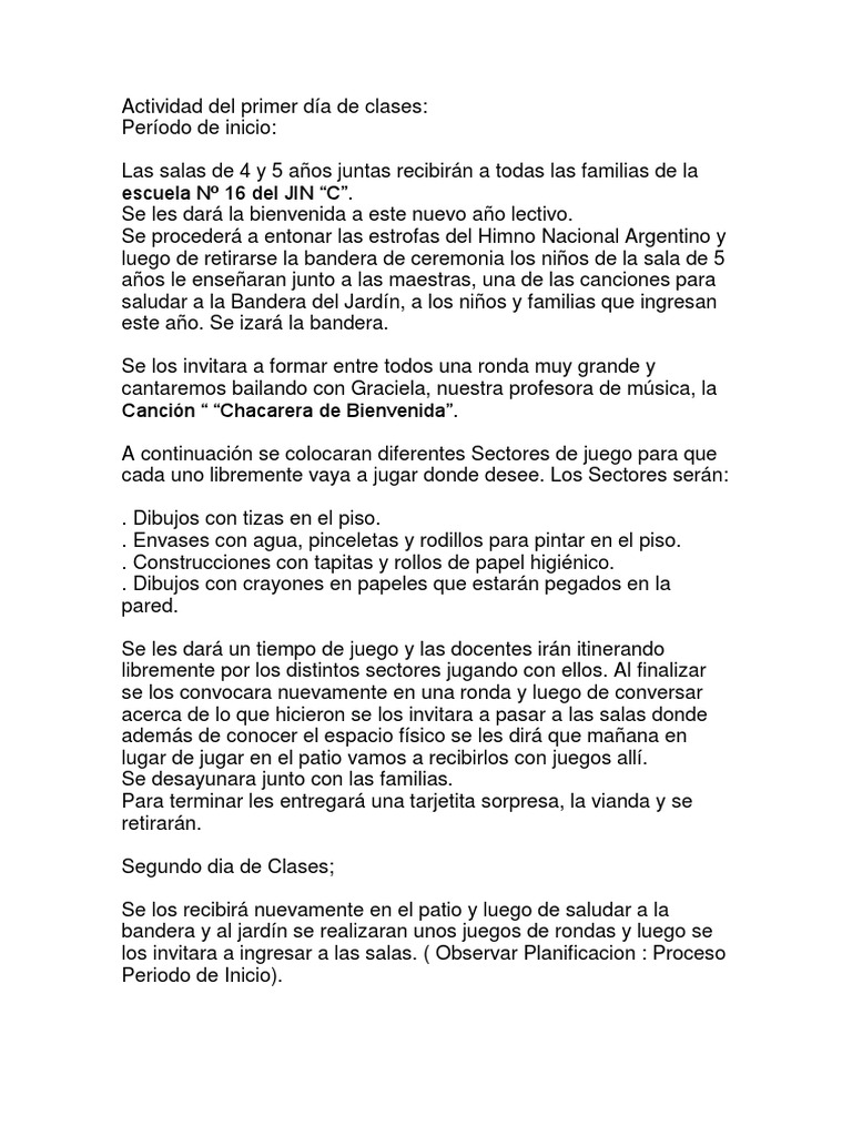 Actividades para el Primer Día de Clases | PDF