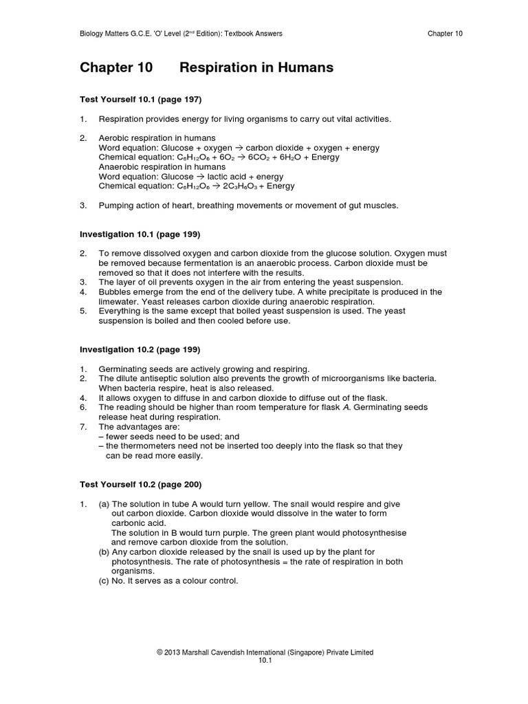 Pure Bio Ch 10 Textbook Answers Pdf Respiratory System Breathing