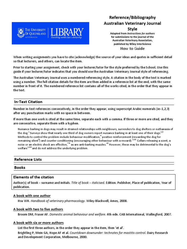 Australian Veterinary Journal Style Guide PDF Citation Animal