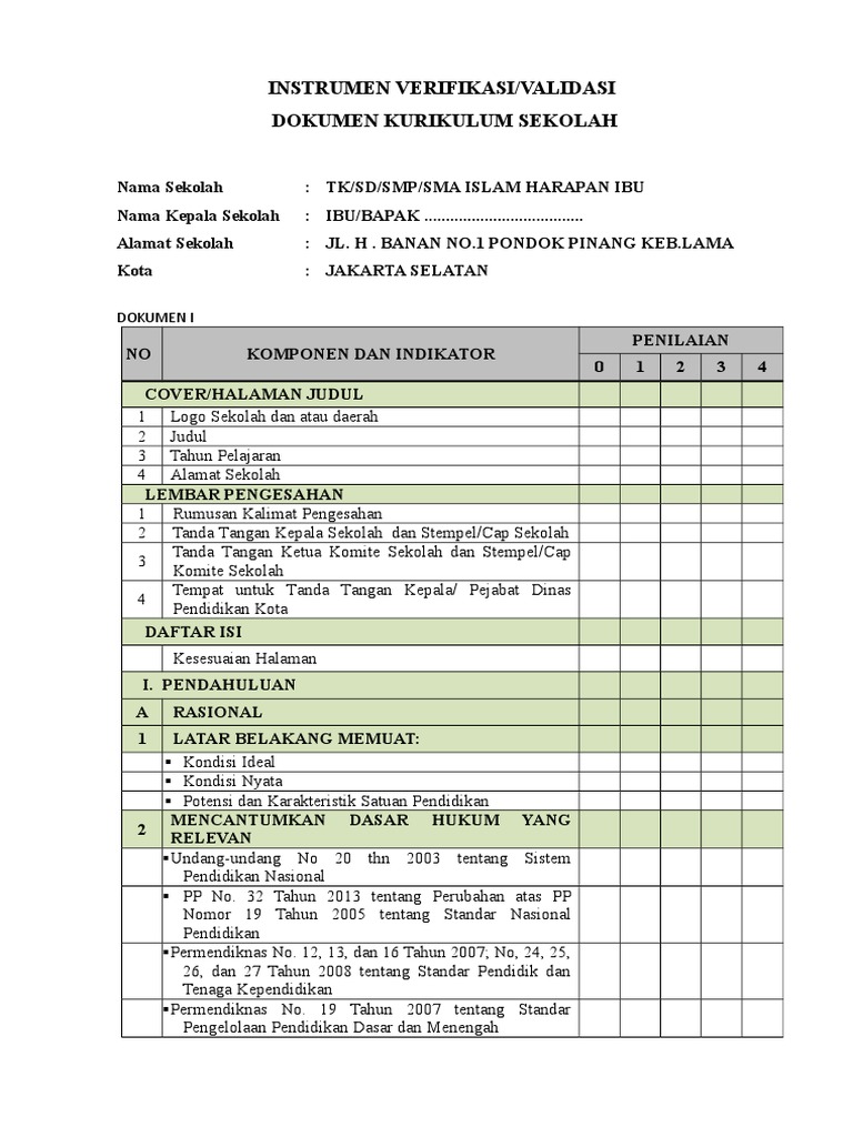 Instrumen Validasi Kurikulum 2013 Sma