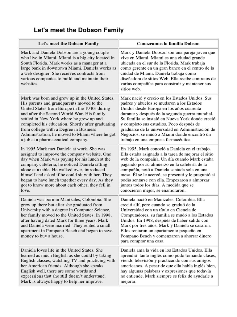 Let's Meet The Dobson Family Conozcamos La Familia Dobson PDF Miami