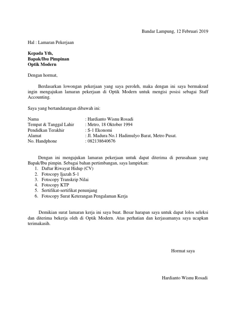 Lamaran Kerja Surat