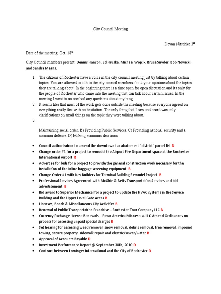 Rochester City Council Meeting Highlights | PDF