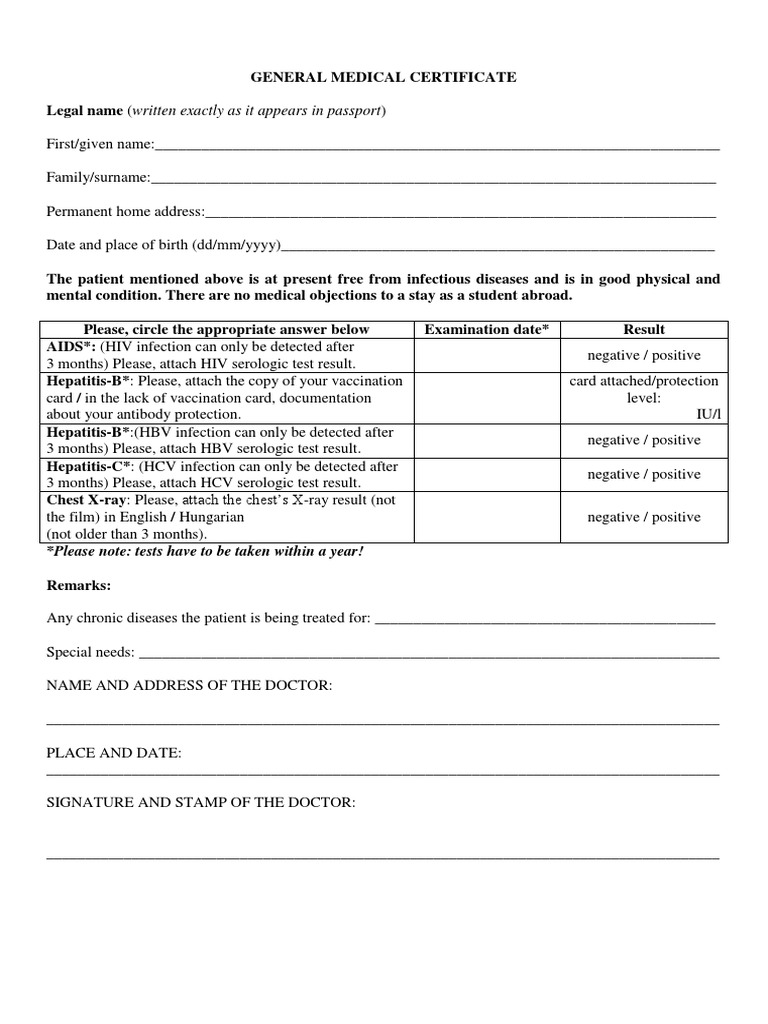 Hepatitis B Medical Certificate Format | PDF | Hepatitis C | Infection