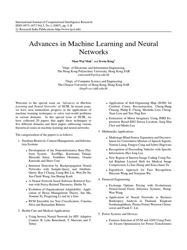 Advances in Machine Learning and Neural Networks: ° Research India ...