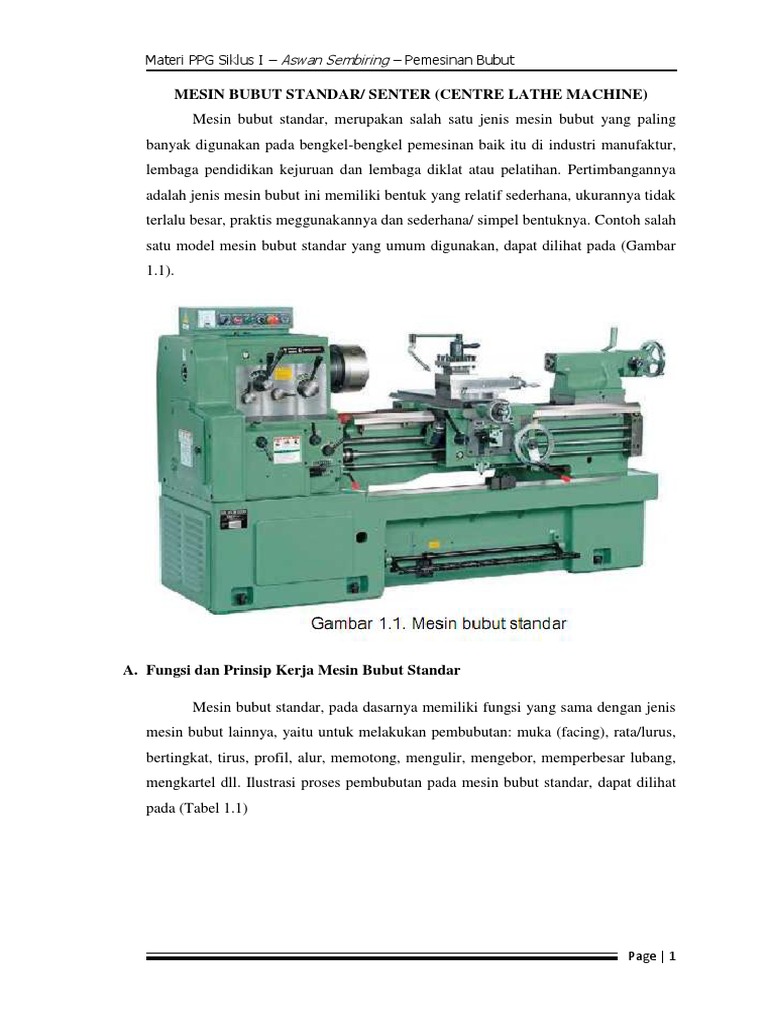 Mesin Bubut Standar Senter Centre Lathe 1 Pdf