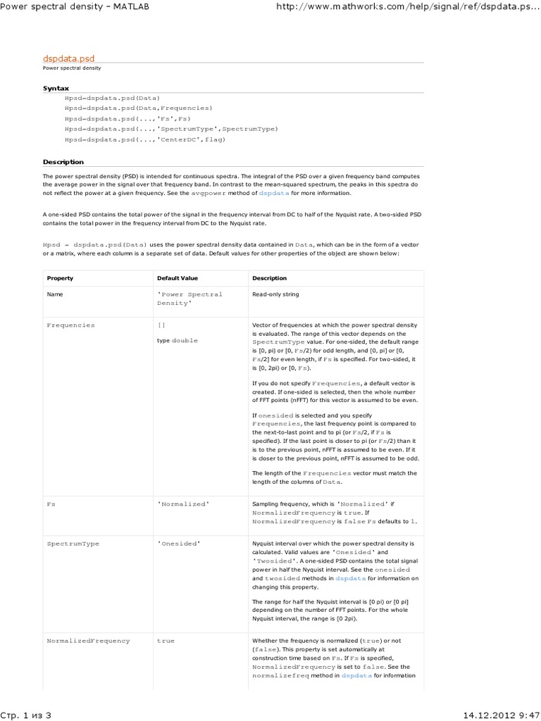 Power Spectral Density in MATLAB | PDF | Spectral Density | Applied ...