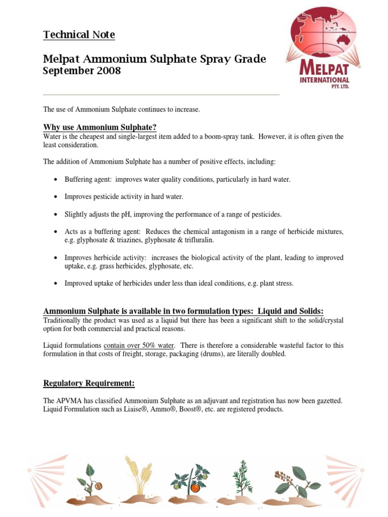 Melpat Ammonium Sulphate Spray Grade: Technical Note | PDF | Herbicide ...