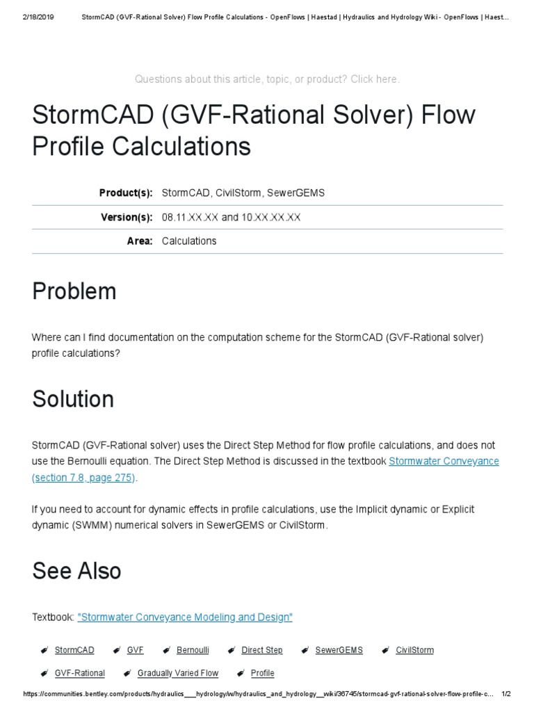 StormCAD (GVFRational Solver) Flow Profile Calculations OpenFlows Haestad Hydraulics and