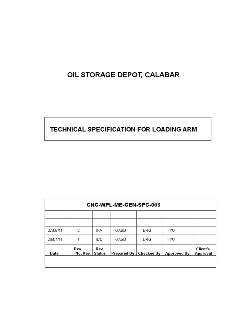 Technical Specs for Loading Arm Systems | PDF | Specification ...