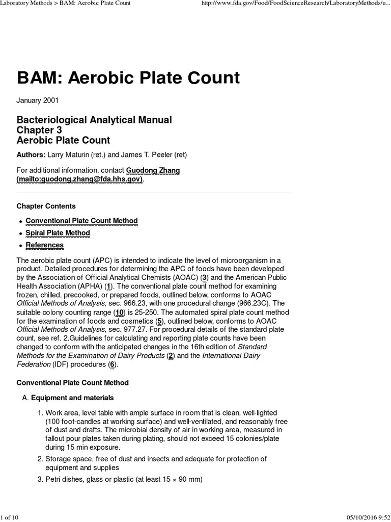 Bacteriological Analytical Manual Aerobic Plate Count Download Free PDF Colony Forming Unit