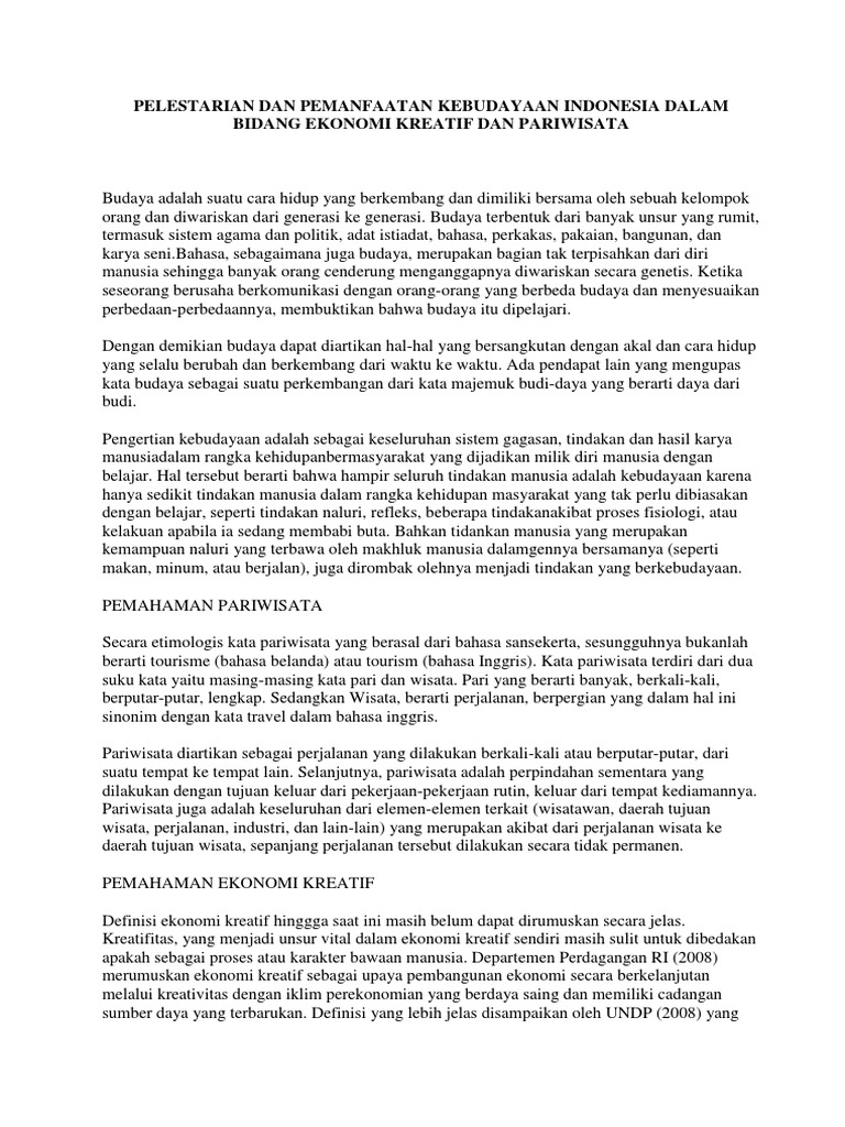 Pelestarian Dan Pemanfaatan Kebudayaan Indonesia Dalam Bidang Ekonomi Kreatif Dan Pariwisata