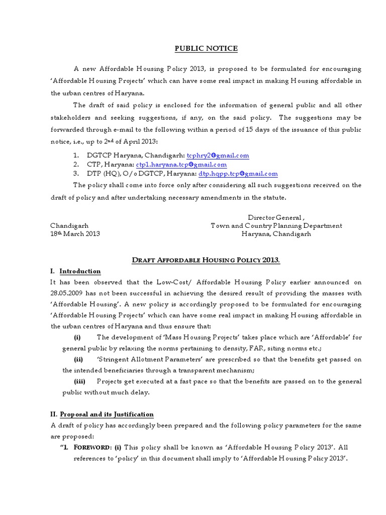 Haryana Affordable Housing Policy 2013 | PDF | Affordable Housing ...