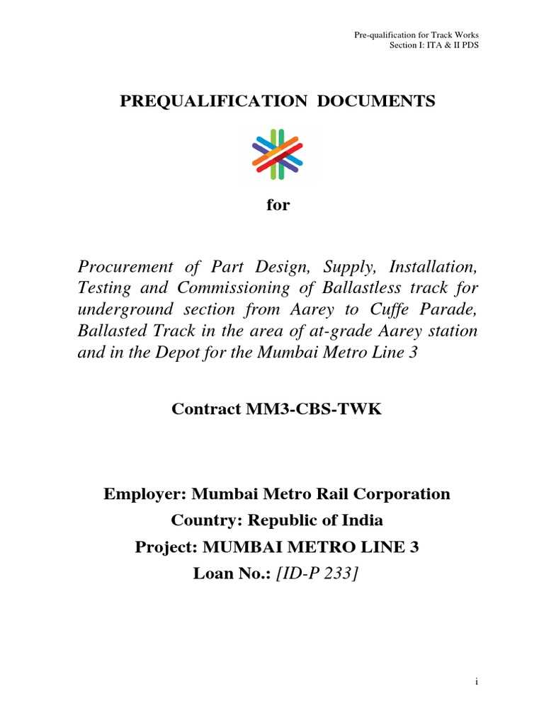Mumbai Metro Line 3 Track Works Prequalification | PDF | Joint Venture ...