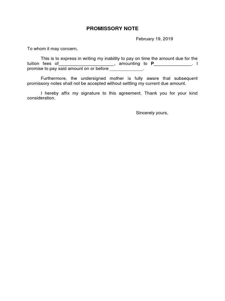 Promissory Note - Tuition Fee  PDF  Private Law  Business Law