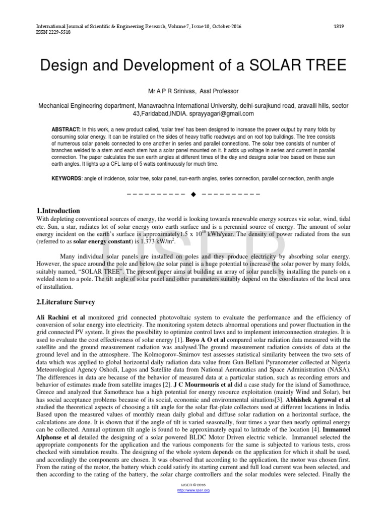 Design and Development of A SOLAR TREE PDF Solar Power Photovoltaic System