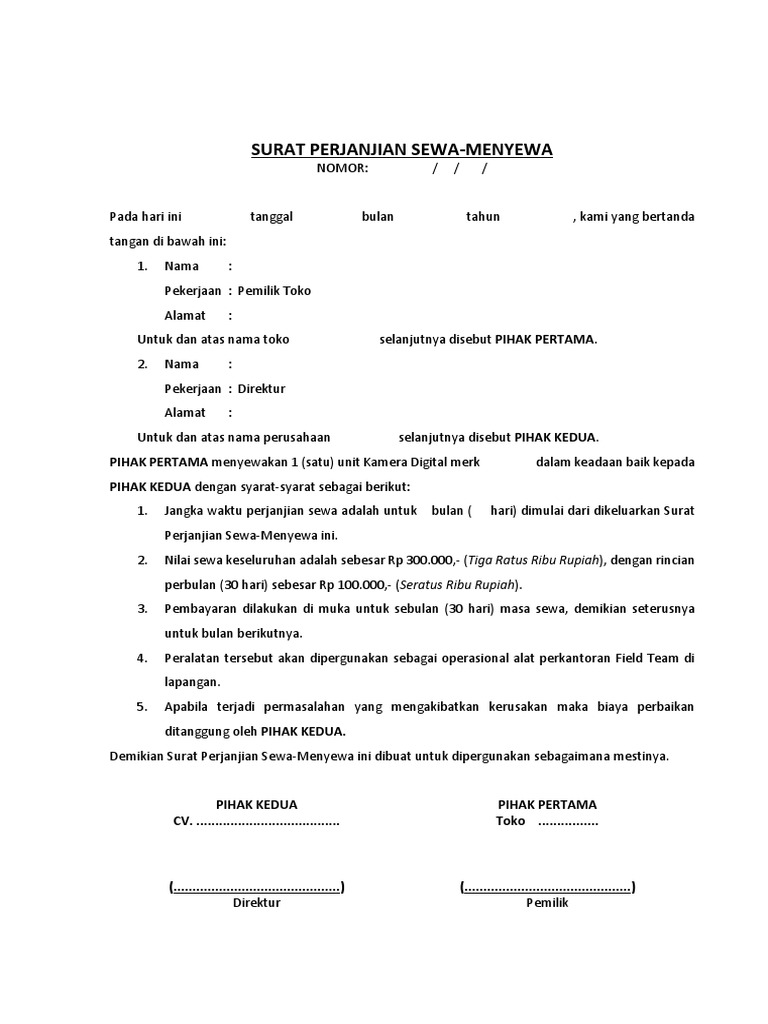 Surat Perjanjian Sewa Kamera | PDF