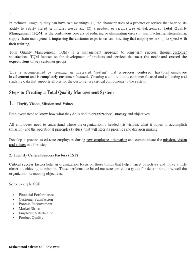 Steps for Implementing Total Quality Management | PDF | Six Sigma ...