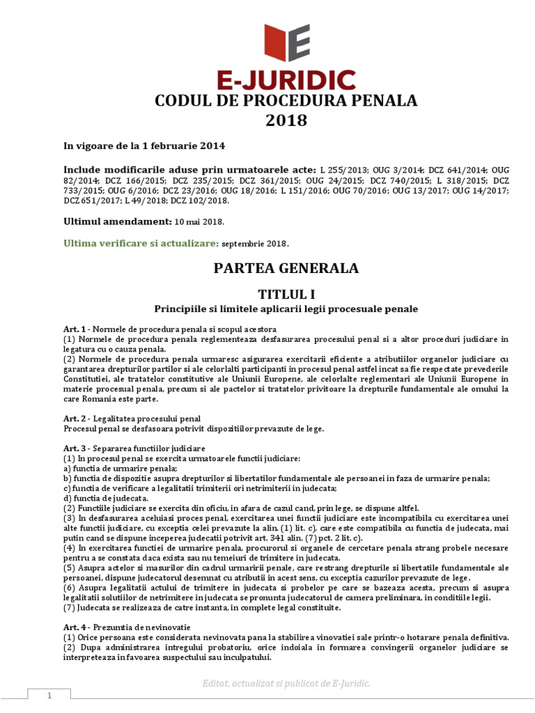 Codul de Procedura Penala Actualizat 2018180907083722 PDF | PDF
