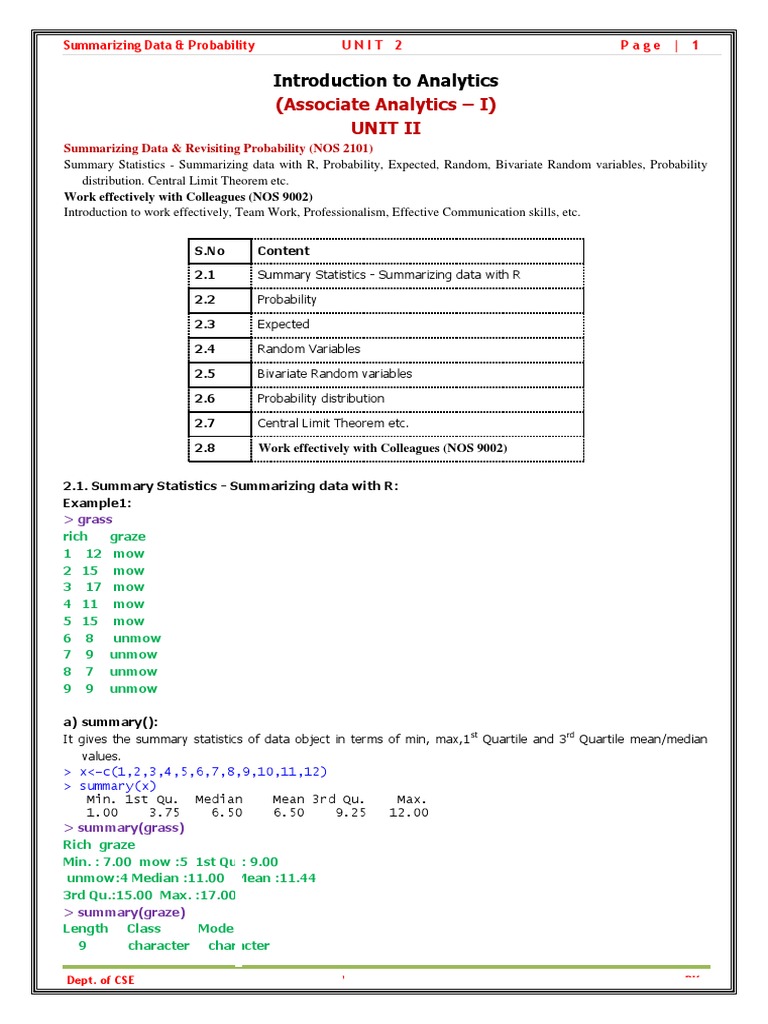 Introduction To Analytics Unit II PDF | PDF | Random Variable | Normal ...