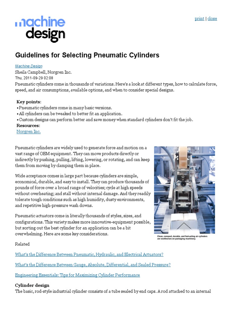 Guidelines For Selecting Pneumatic Cylinders Print Close PDF