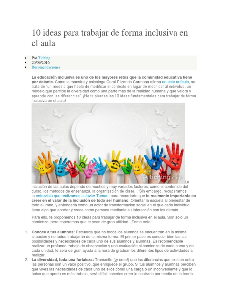 10 Ideas para la Inclusión en el Aula | PDF | Salón de clases | Evaluación