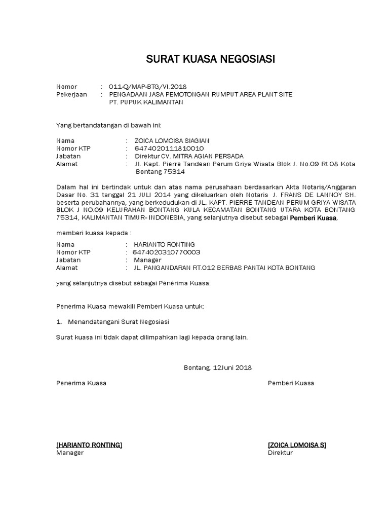 06 Surat Kuasa Negoisasi Potong Rumput