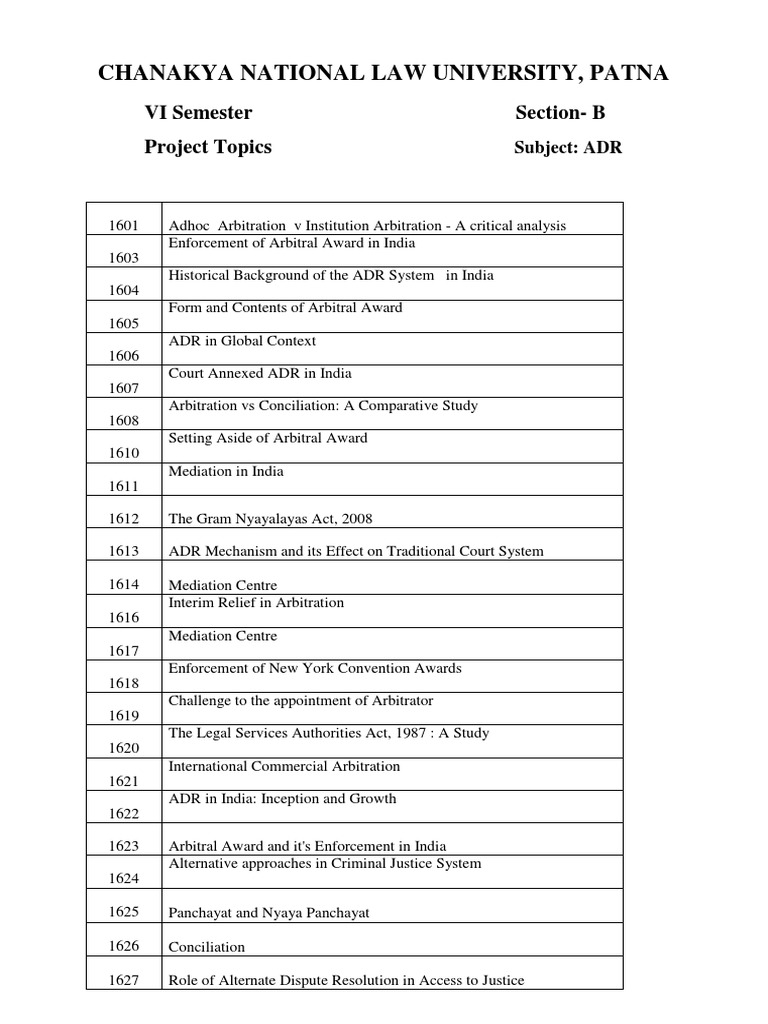 ADR Project Topics B-1 | PDF | Alternative Dispute Resolution | Arbitration