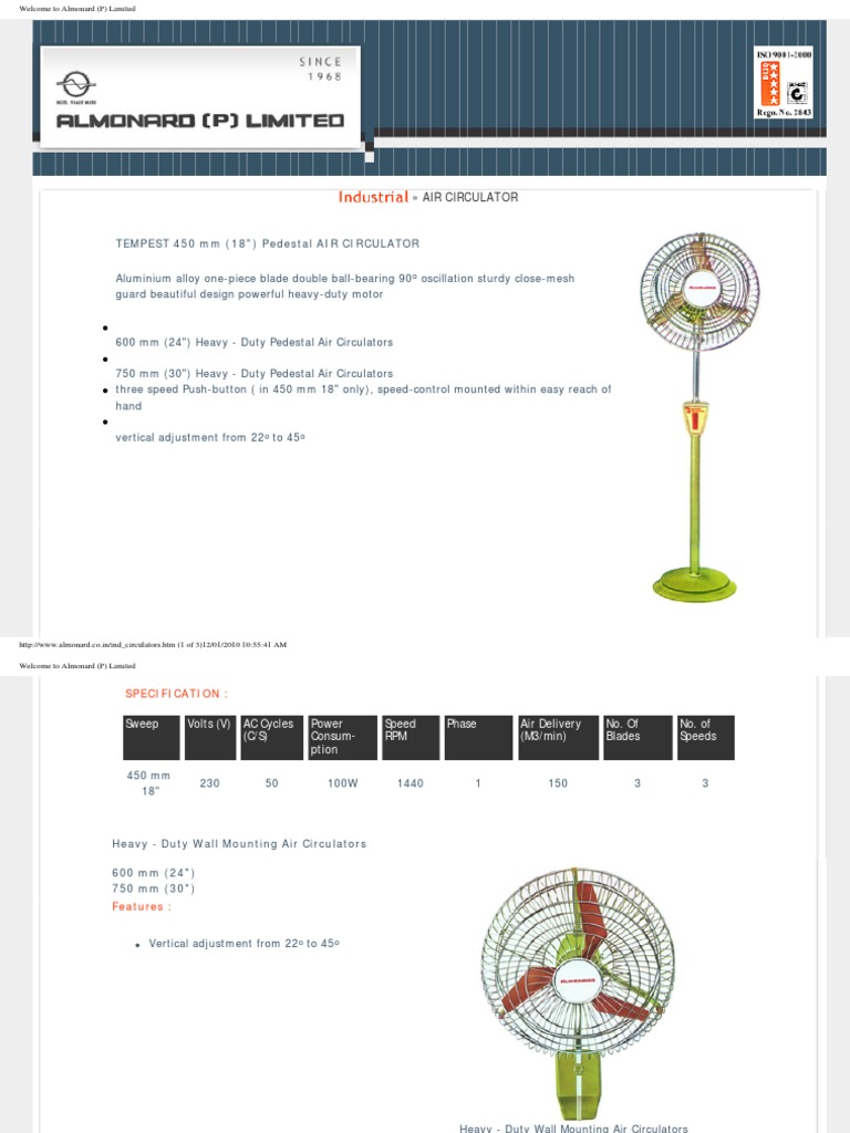 Almonard Catalogue Fan PDF Manufactured Goods Mechanical Engineering