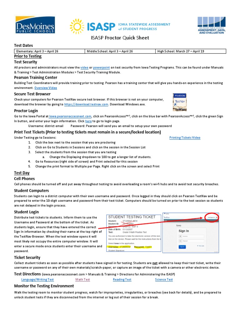 2019 ISASP Proctor Quick Sheet PDF Login Password