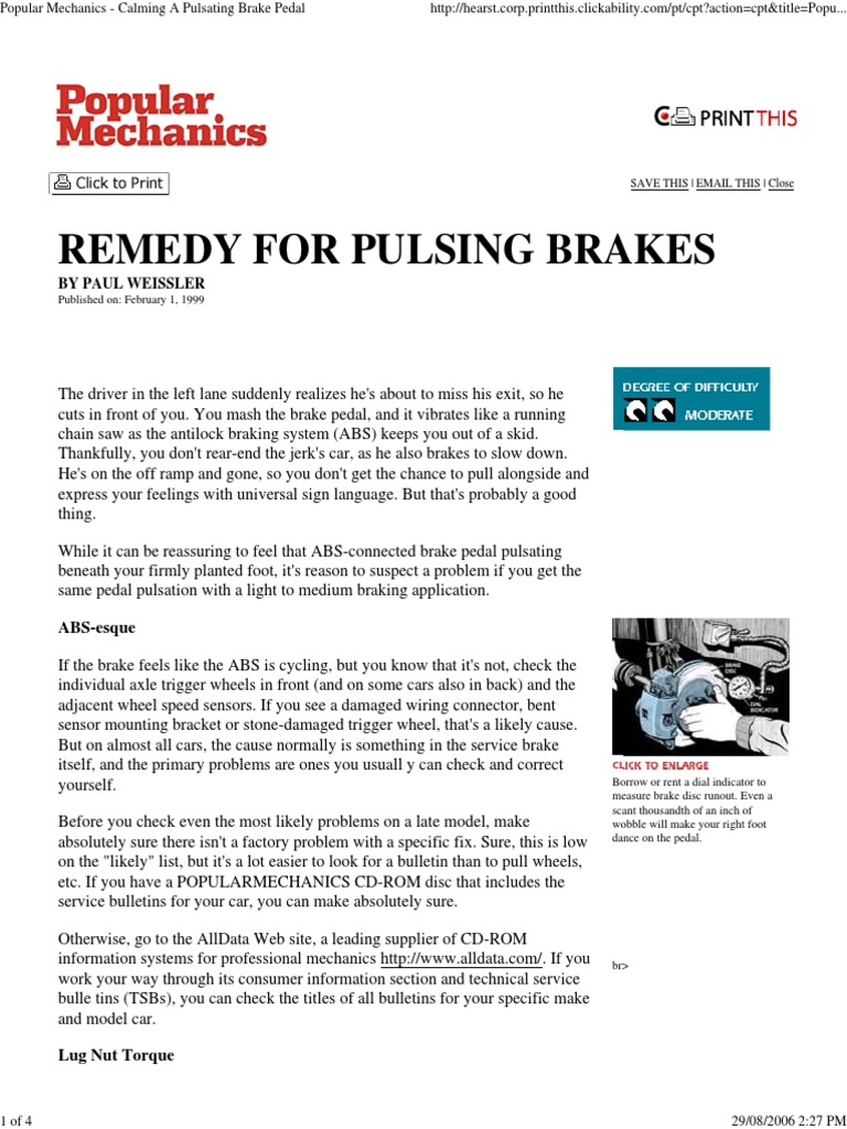 Popular Mechanics Calming A Pulsating Brake Pedal PDF Brake Tire