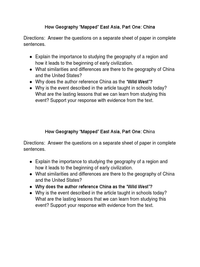 Geography of China Essay and Questions PDF
