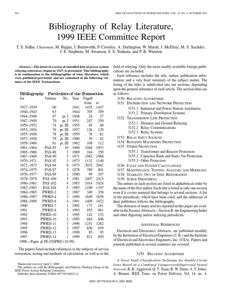 Bibliography of Relay Literature, 1999 IEEE Committee Report PDF