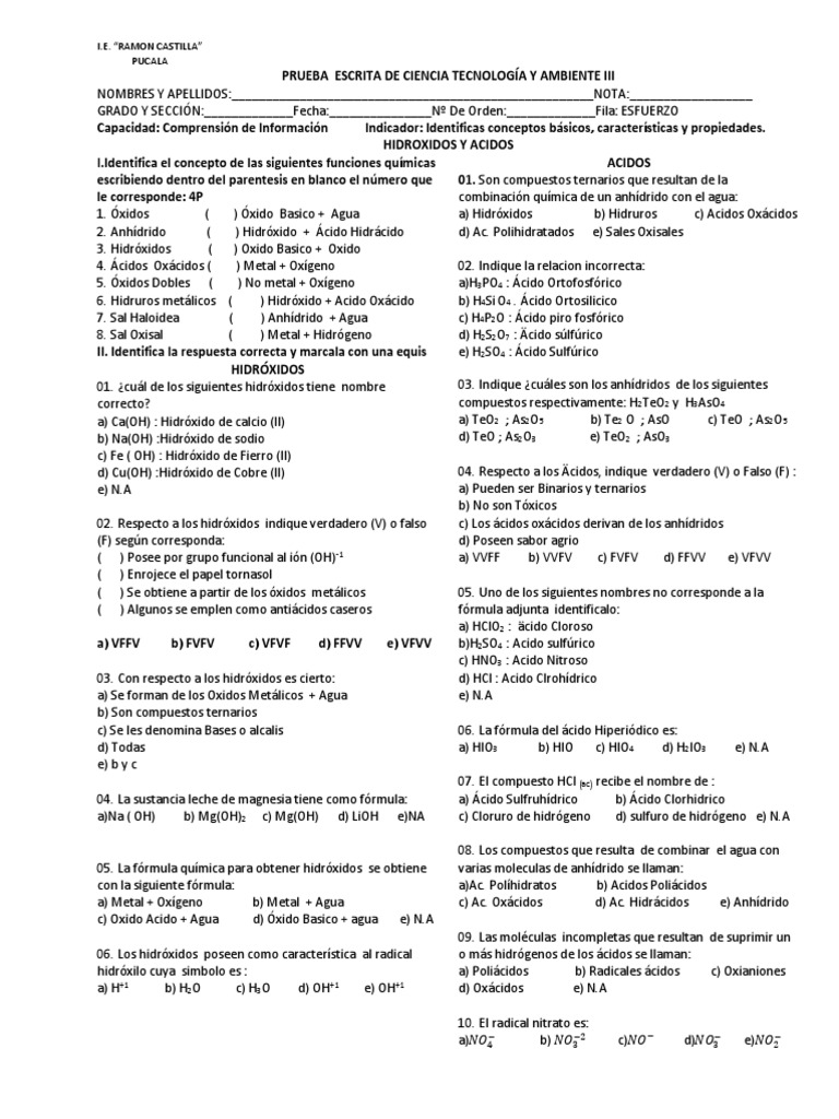 P E De Hidroxidos Pdf ácido Sal Química