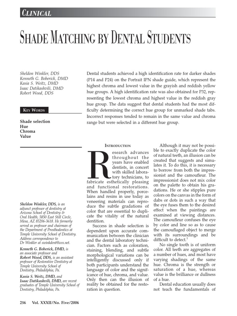 Shade Matching by Dental Students | PDF | Dental Degree | Hue