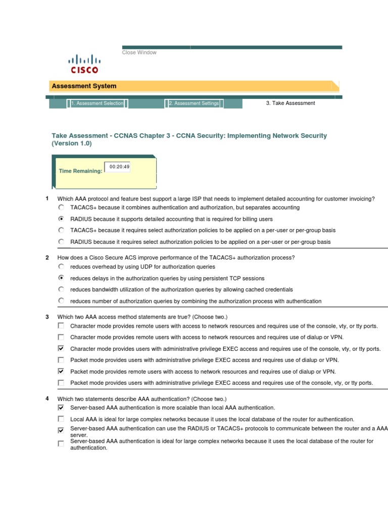 Assessment System: Take Assessment - CCNAS Chapter 3 - CCNA Security ...