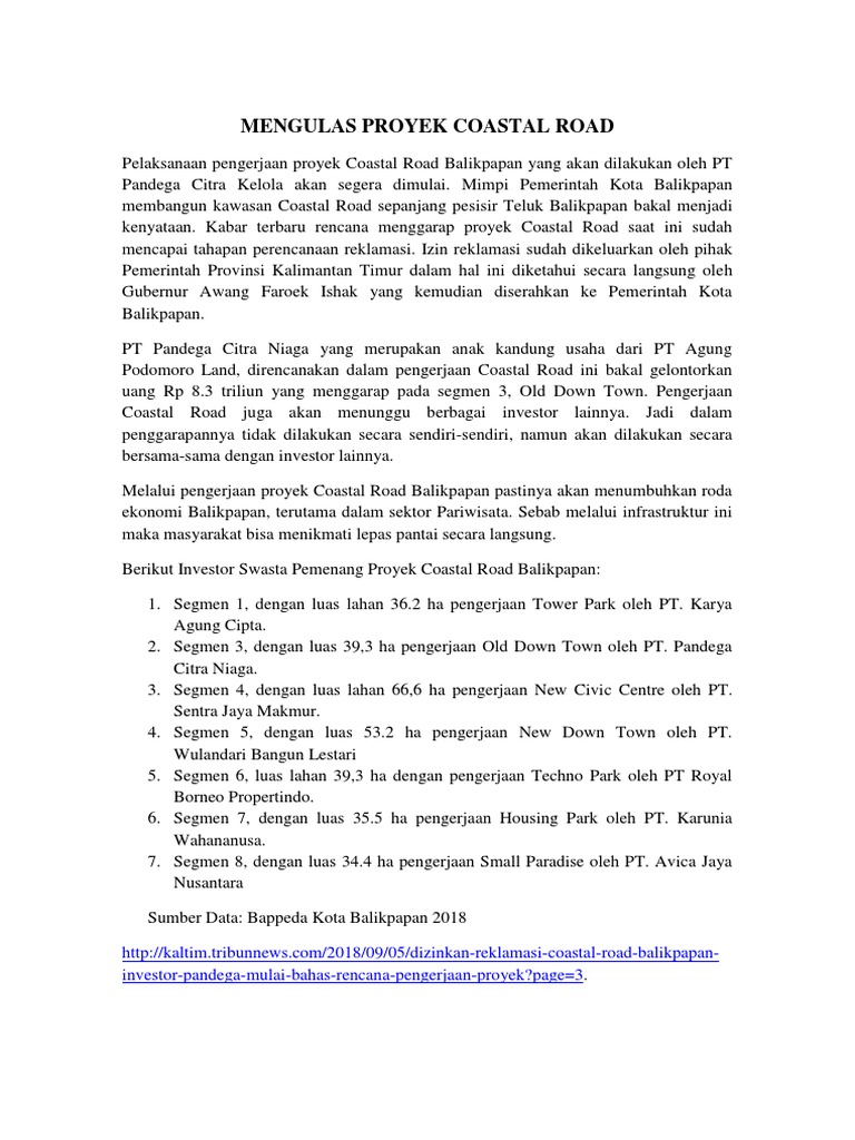 ANALISIS PROYEK COASTAL ROAD BALIKPAPAN | PDF