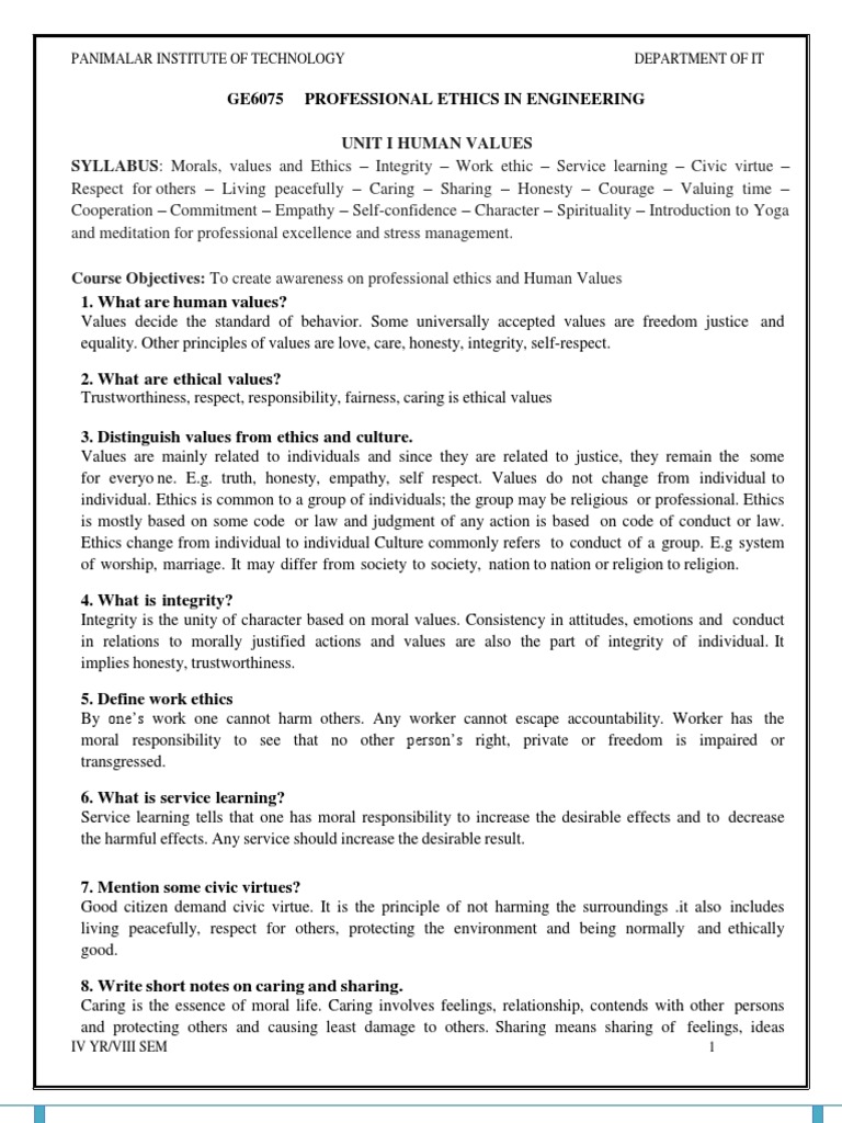 Human Values and Professional Ethics | PDF | Value (Ethics) | Morality