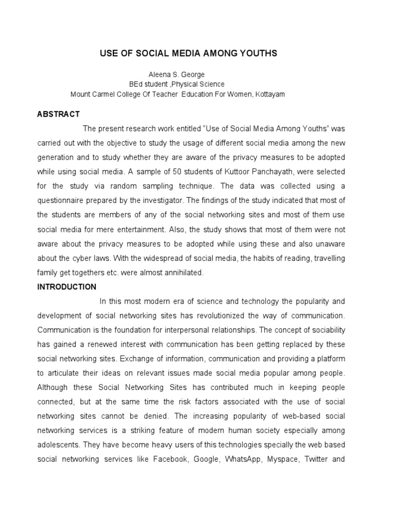 Article On Use of Social Media Among Youths | PDF | Social Media ...