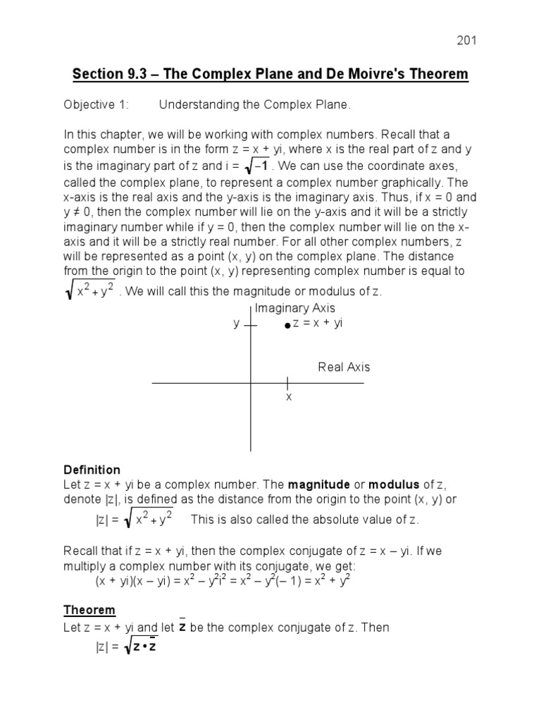 The Complex Plane and De Moivre's Theorem | PDF | Complex Number ...