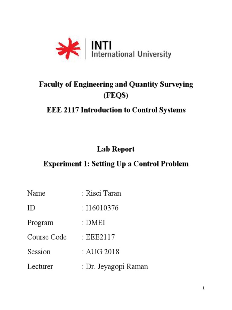 Control Systems Lab Report Overview | PDF | Control Theory | Control System
