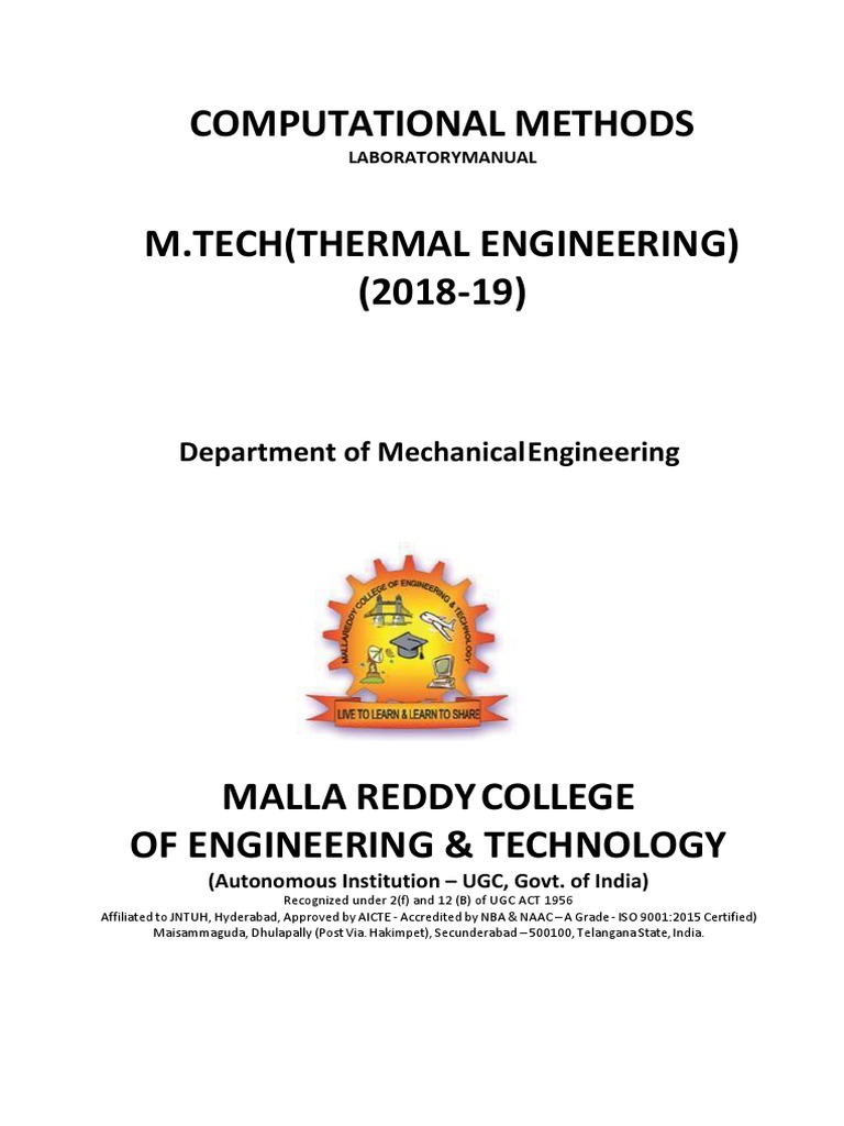 M.Tech CFD Laboratory Manual | PDF | Computational Fluid Dynamics ...