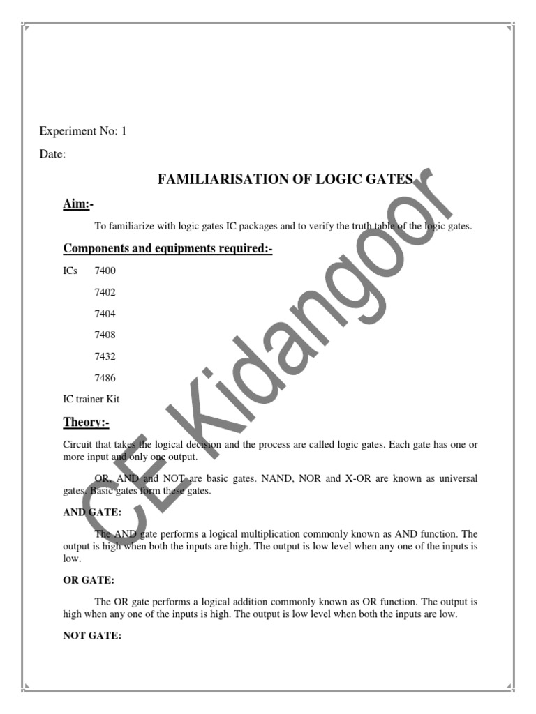 Truth Table Verification of Logic Gates | PDF | Logic Gate | Subtraction