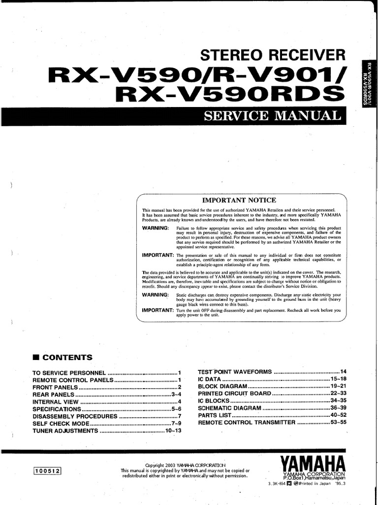Yamaha RX-V590 Manual Overview | PDF