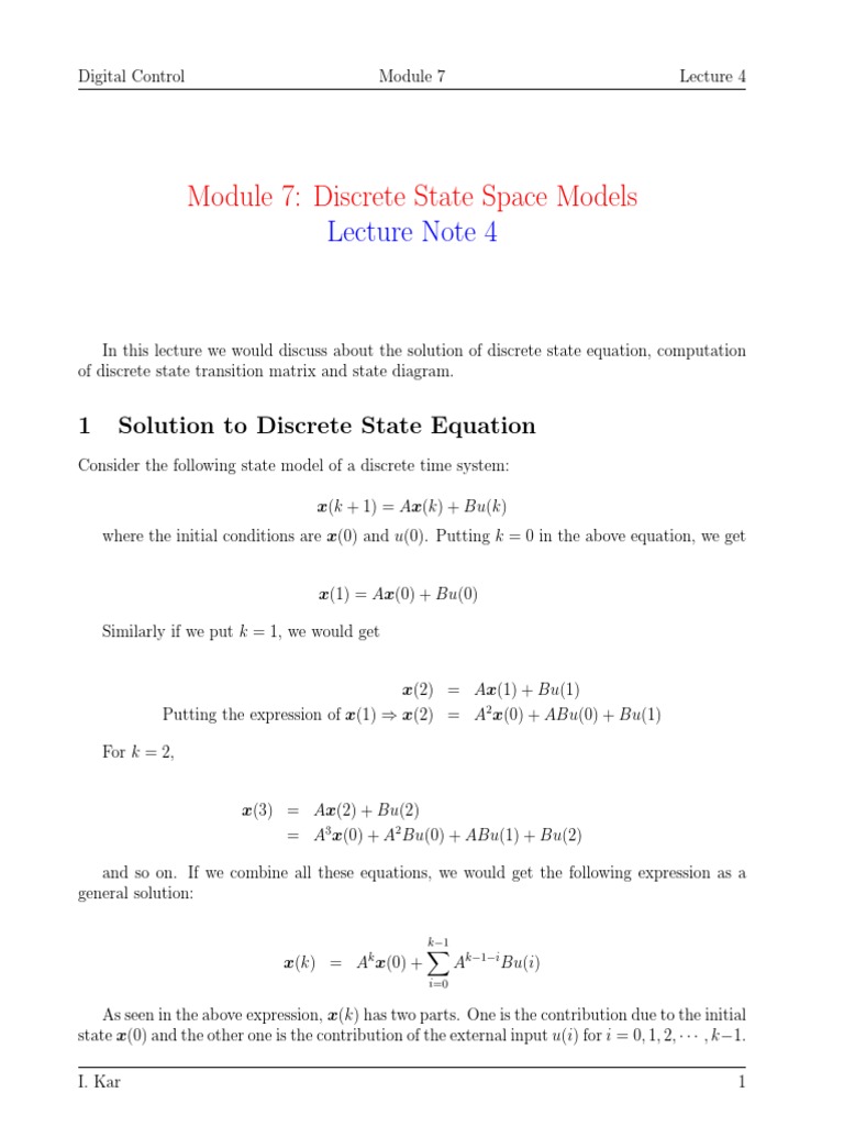 Module 7: Discrete State Space Models: Lecture Note 4 | PDF | Matrix ...