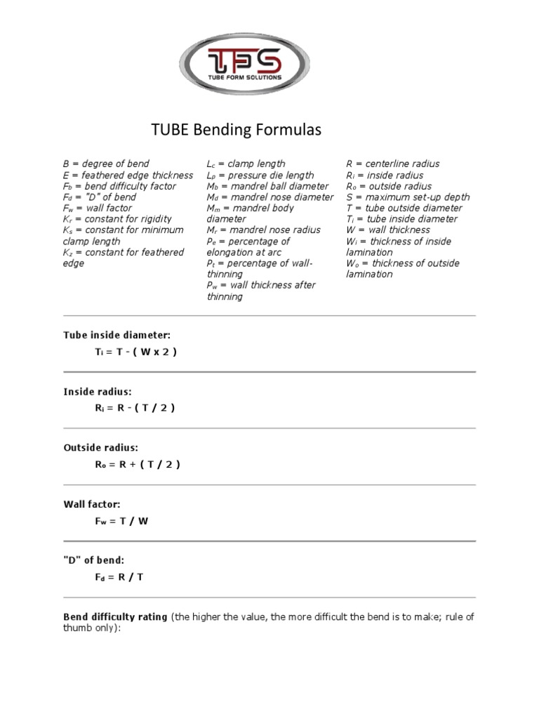 Tube Bending Formulas and Calculations | PDF | Mechanical Engineering ...