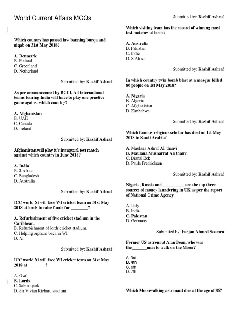 World Current Affairs MCQs 2025 | PDF | United Arab Emirates | Pakistan