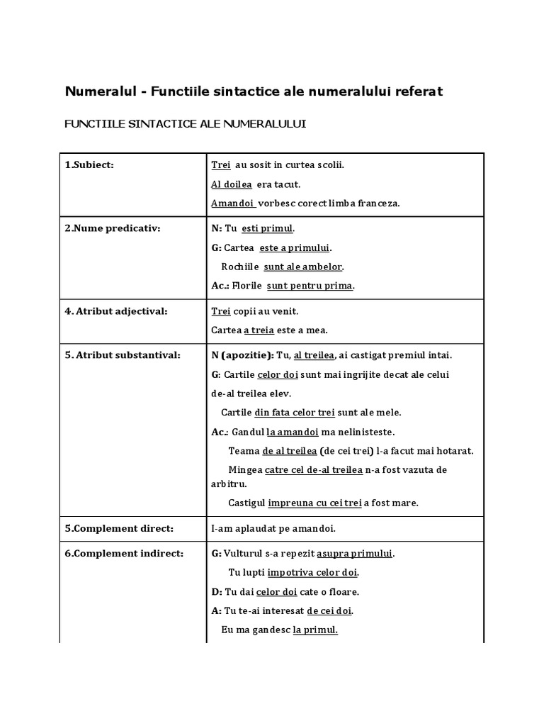 Functiile Numeralul | PDF