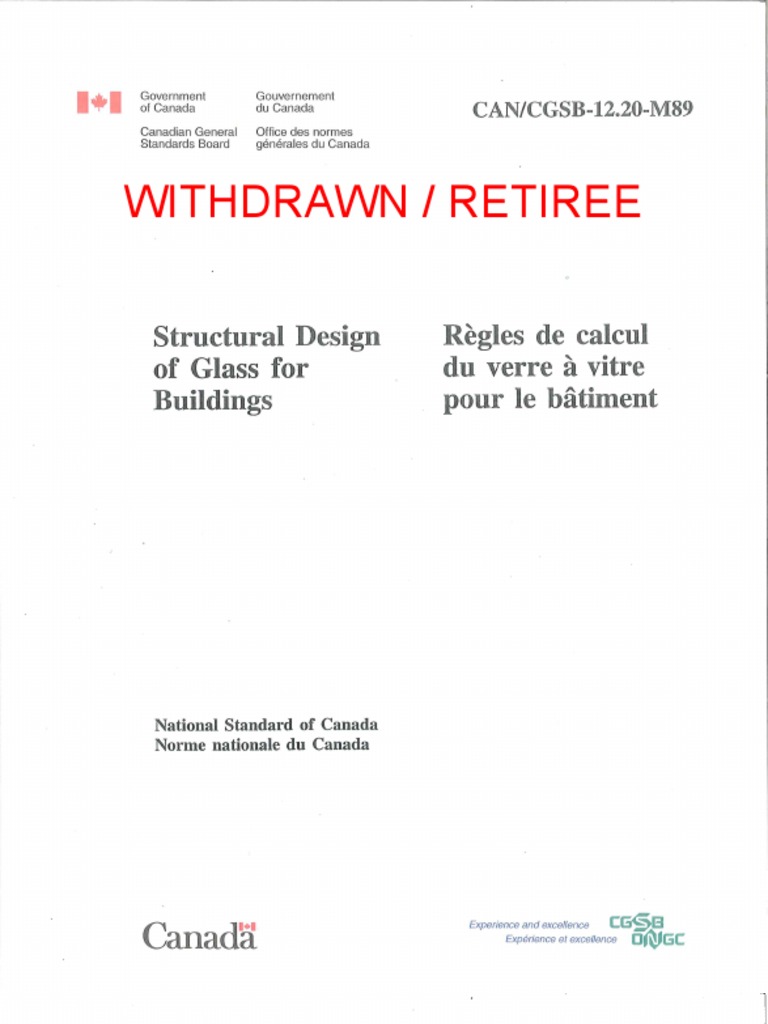 CGSB 12.20-M89 Structural Design of Glass For Buildings - Withdrawn PDF ...
